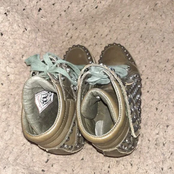 ASH-Blondie Studded HiddenWedge Sneaker-Dark Green Leather-Skulls-Sz37-Excellent - Picture 7 of 8